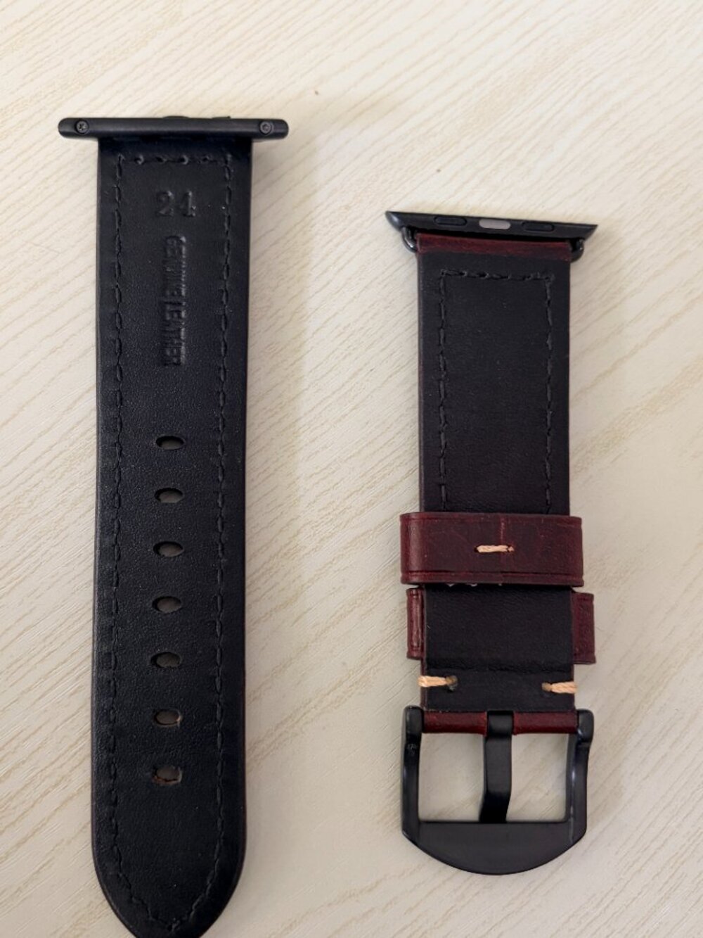 Genuine Leather Apple Watch Band 24 Brown Distressed Strap Black Hardware - Picture 4 of 8